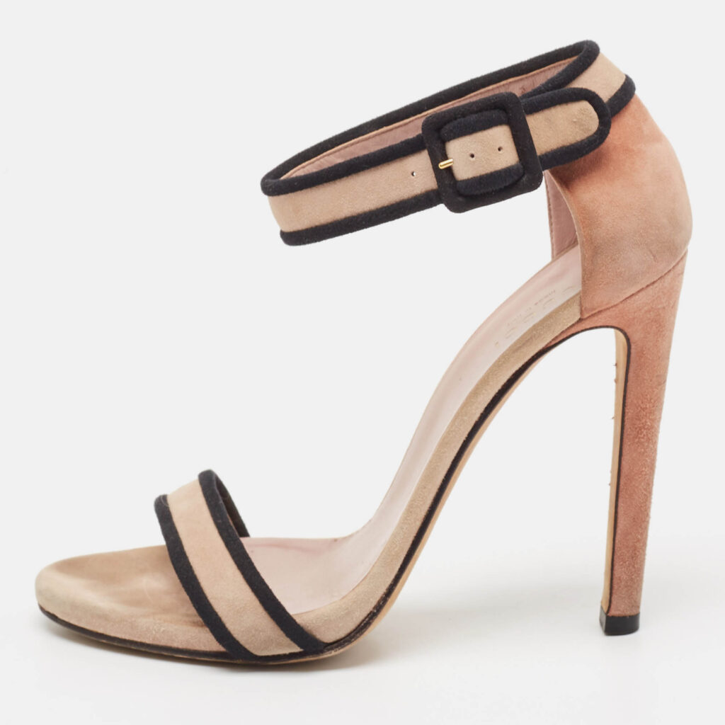 luxury-women-gucci-used-shoes-p1081173-010 Gucci Beige/Black Suede Ankle Strap Sandals Size 38