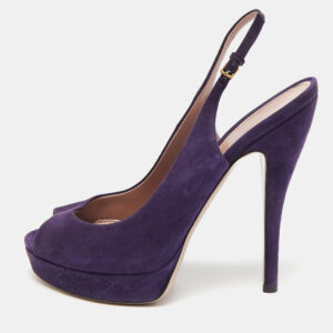Gucci Purple Suede Slingback Peep Toe Pumps Size 39