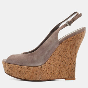 Gucci Mauve Suede Cork Wedge Sandals Size 38