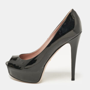 Gucci Black Patent Leather Peep Toe Pumps Size 38