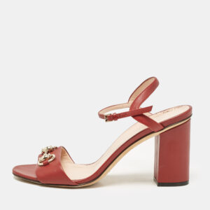 gucci red leather claudie ankle strap sandals size 38.5