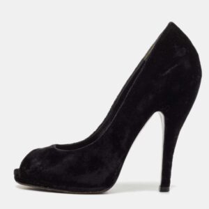 Gucci Black Velvet Peep Toe Pumps Size 36.5