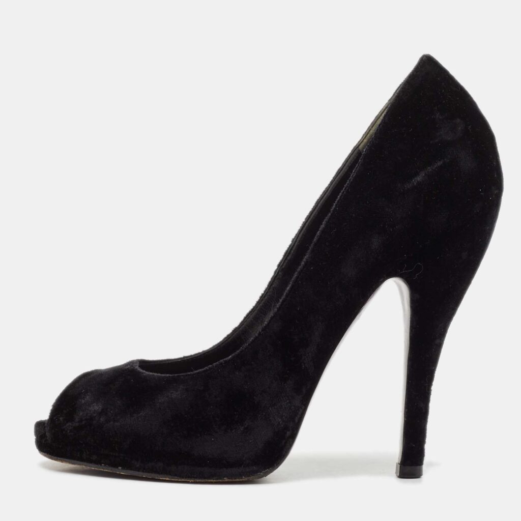 luxury-women-gucci-used-shoes-p1099555-003 Gucci Black Velvet Peep Toe Pumps Size 36.5