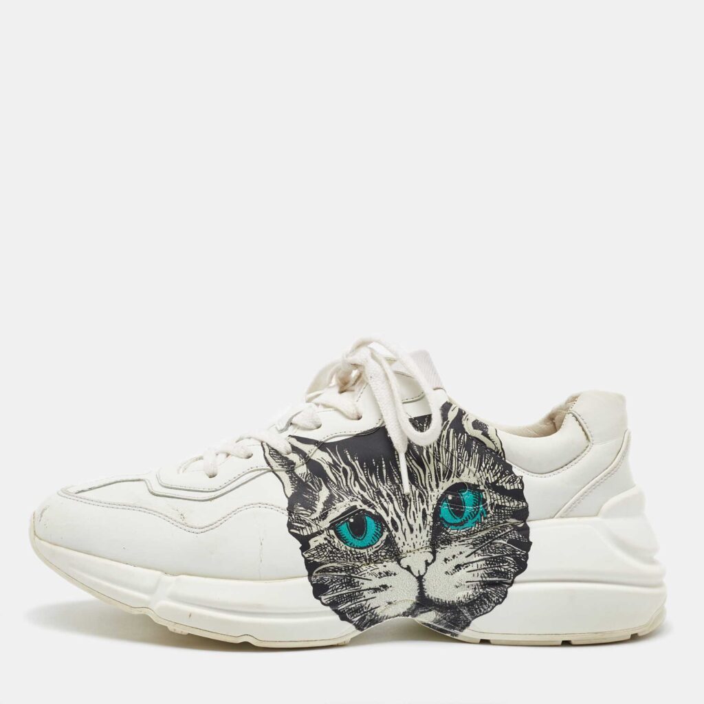 luxury-women-gucci-used-shoes-p1101953-003 Gucci White Leather Mystic Cat Rhyton Low Top Sneakers Size 40