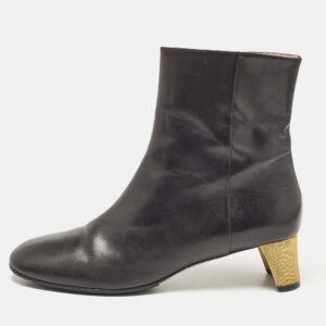 Gucci Black Leather Diamond Heel Ankle Boots Size 40.5