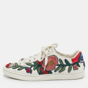Gucci White Leather and Python Embossed Ace Low Top Sneakers Size 38.5