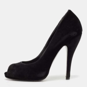 Gucci Black Velvet Peep Toe Pumps Size 38.5