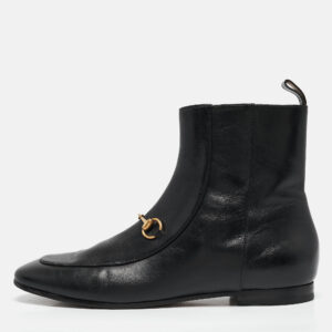 Gucci Black Leather  Horsebit Ankle Boots Size 39