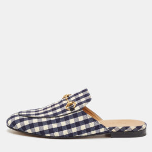 Gucci Black/White Canvas and Leather Princetown Mules Sandals Size 38