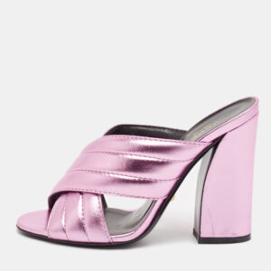 Gucci Pink Quilted Leather Snake Embellished Slide Sandals Size 37.5