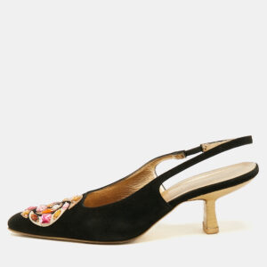 Gucci Black Suede Crystal Embellished Pointed Toe Slingback Pumps Size 38