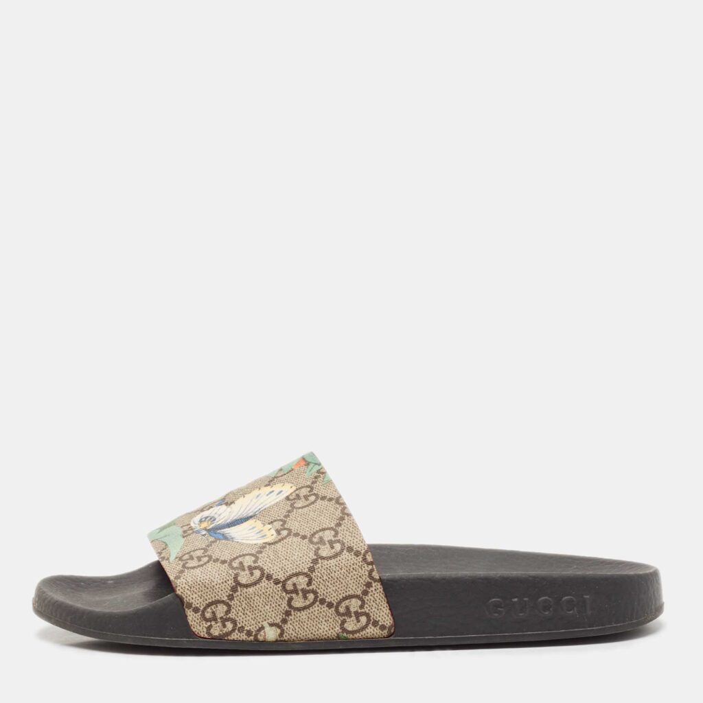 luxury-women-gucci-used-shoes-p1116143-003 Gucci Multicolor GG Bloom Supreme Canvas Slide Flats Size 37
