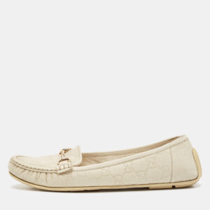 Gucci Cream Guccissima Leather Horsebit Slip On Loafer Size 39.5