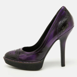 Gucci Purple/Black Leather Brogue Cap Toe Platform Pumps Size 39