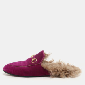 Gucci Purple Velvet Princetown Horsebit Mules Size 37