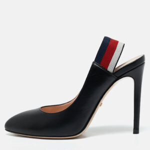 Gucci Black Leather Sylvie Web Detail Slingback Pumps Size 36
