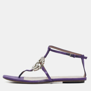 Gucci Purple Satin Crystal Embellished Interlocking G Thong Flat Sandals Size 36