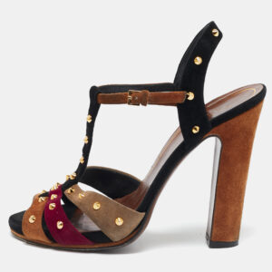 Gucci Multicolor Suede Jacquelyne Ankle Strap Sandals Size 39