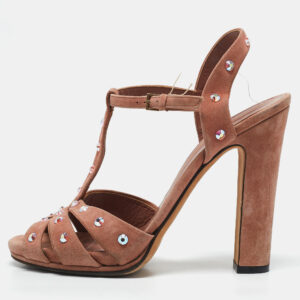 Gucci Old Rose Suede Crystal Embellished T-Strap Sandals Size 39.5