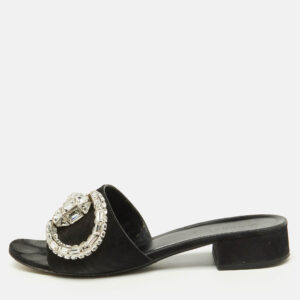gucci black suede crystal embellished maxime slide sandals size 39