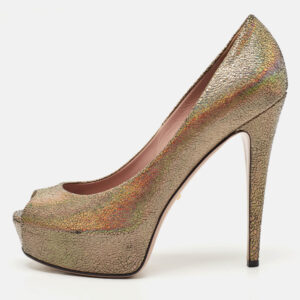 Gucci Multicolor Leather Platform Peep Toe Pumps Size 40