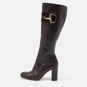 Gucci Dark Brown Leather Horsebit Knee Length Boots Size 36