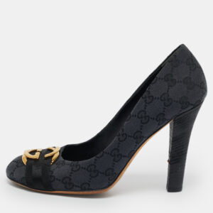 Gucci Grey/Black GG Canvas Interlocking Logo Round Toe Pumps Size 40.5