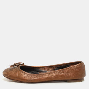 Gucci Metallic Brown Leather Bow GG Interlocking Ballet Flats Size 38.5