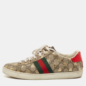 Gucci Brown/Beige GG Supreme Canvas Ace Bee Lace Up Sneakers Size 37.5