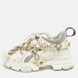 gucci white leather and mesh flashtrek chunky sneakers size 36