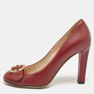 Gucci Red Leather GG Buckle Pumps Size 38.5