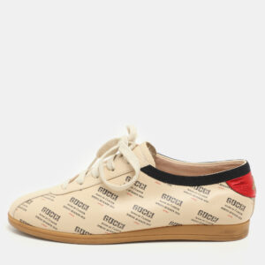 Gucci Beige Invite Print Leather Falacer Low Top Sneakers Size 37