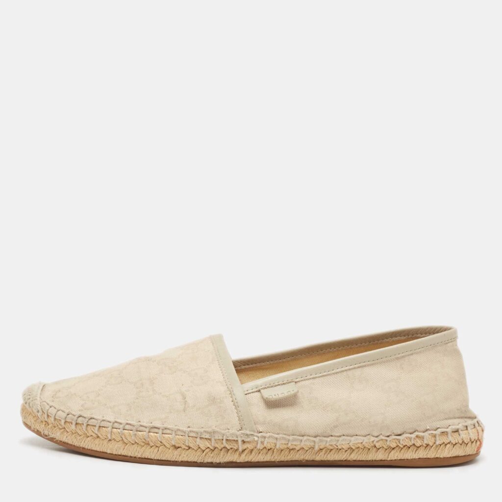 Gucci Grey/Cream GG Canvas And Leather Slip On Espadrille Flats Size 39