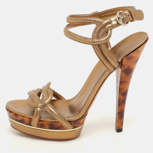 Gucci Gold Leather Platform Ankle Strap Sandals Size 40