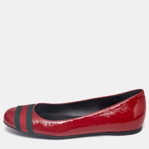 gucci dark red patent leather web ballet flats size 37