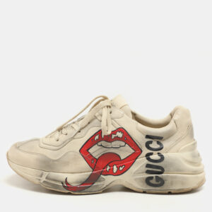 Gucci Off White Leather Rhyton Sneakers Size 41.5