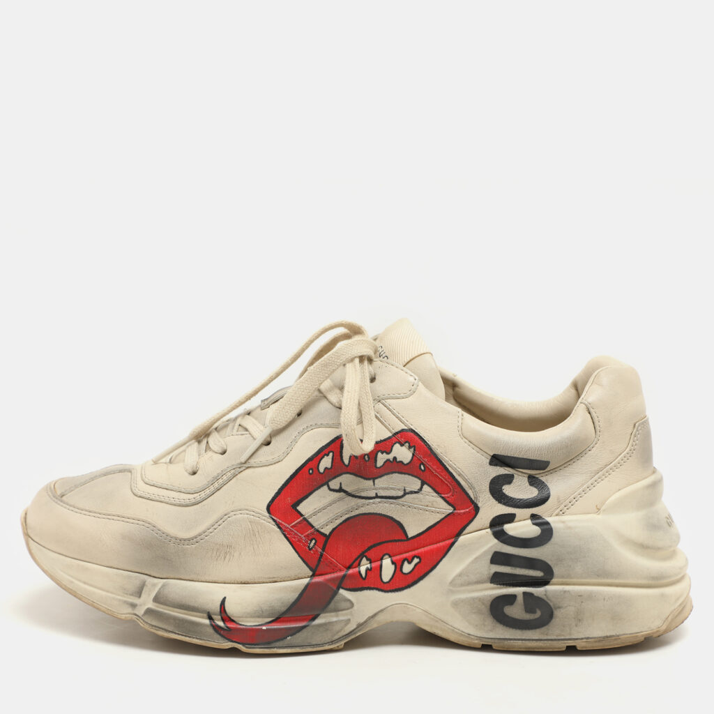 Gucci Off White Leather Rhyton Sneakers Size 41.5