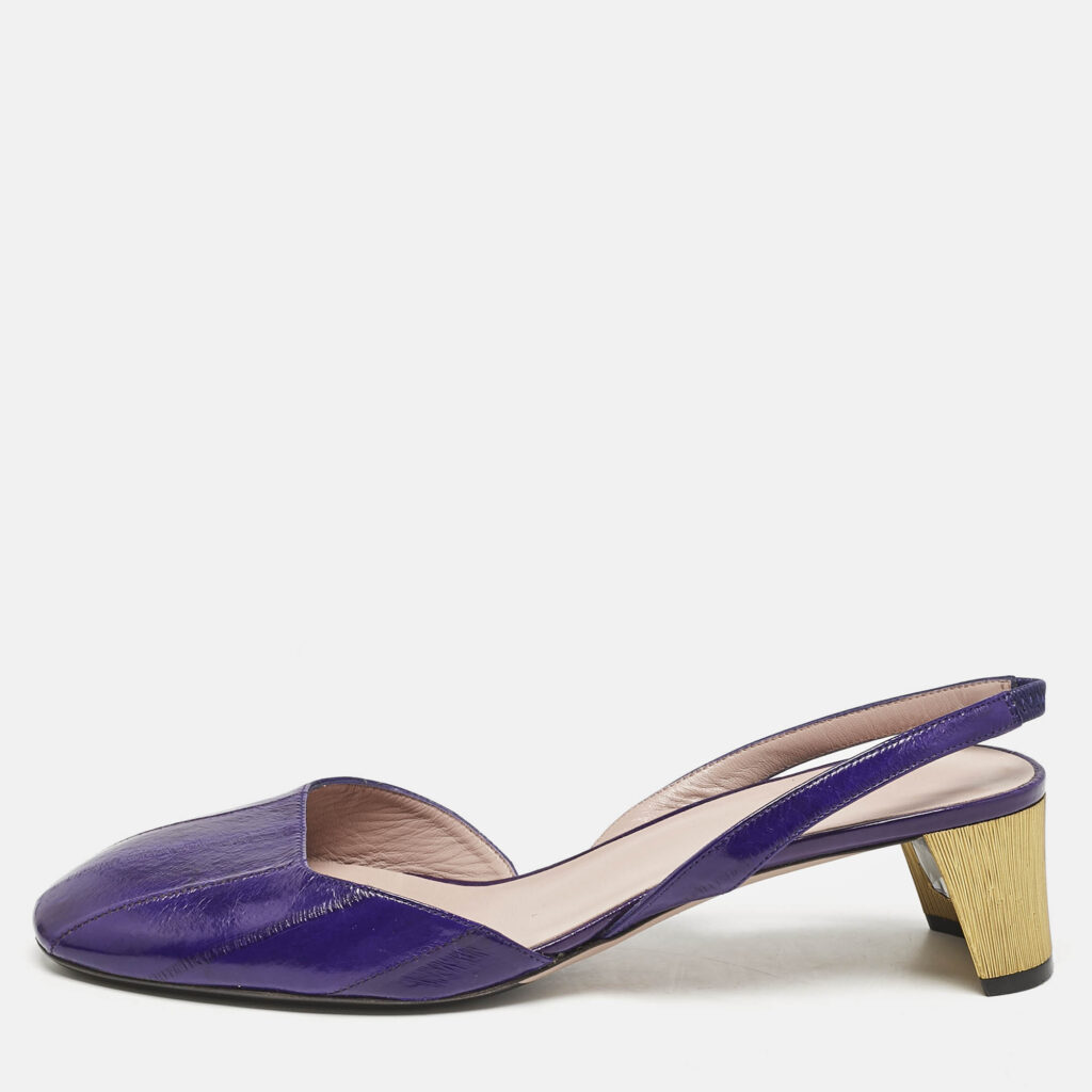 luxury-women-gucci-used-shoes-p1145762-009 Gucci Purple Eel Leather Block Heel Slingback Pumps Size 40