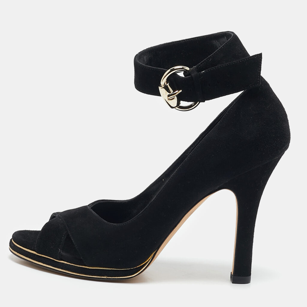 luxury-women-gucci-used-shoes-p1145987-009 Gucci Black Suede Peep Toe Ankle Strap Pumps Size 36