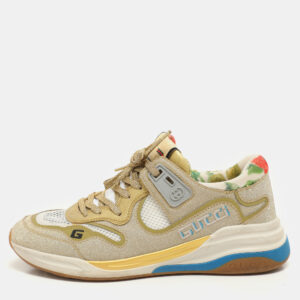 Gucci Cream/Metallic Leather and Glitter Ultrapace Low Top Sneakers Size 36.5
