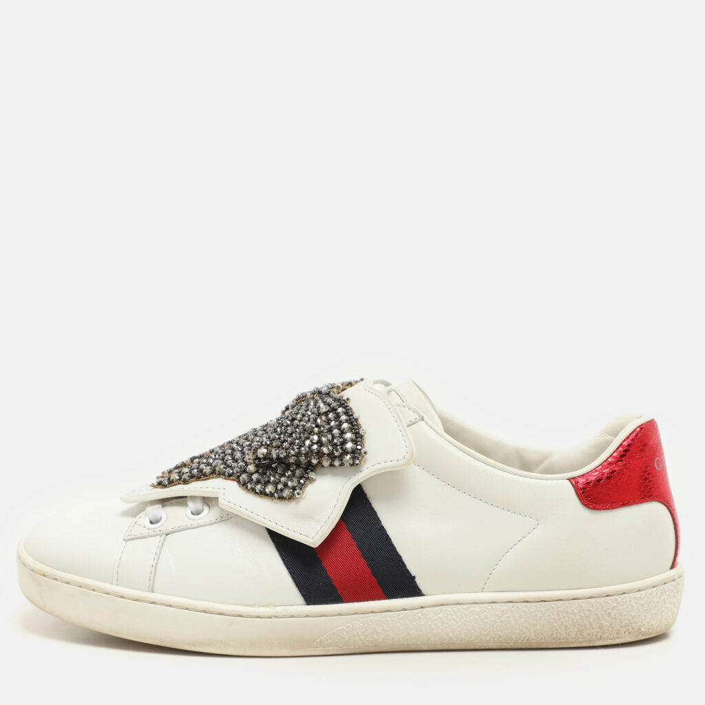 luxury-women-gucci-used-shoes-p1146225-008 Gucci White Leather Ace Removable Patch Low Top Sneakers Size 36.5