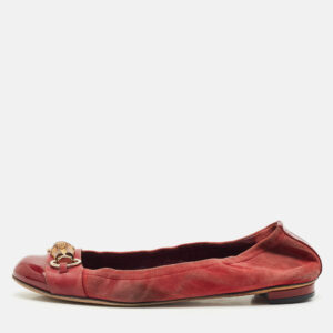 Gucci Red Patent Leather and Suede Horsebit Ballet Flats Size 39