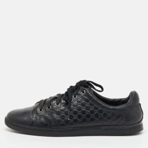 Gucci Black Microguccissima Leather Low Top Sneakers Size 38.5