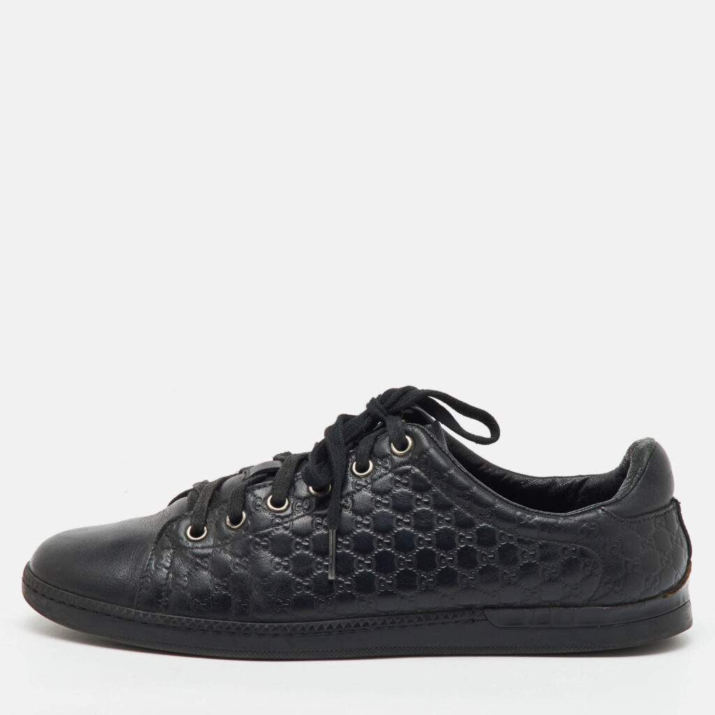 luxury-women-gucci-used-shoes-p1146937-010 Gucci Black Microguccissima Leather Low Top Sneakers Size 38.5