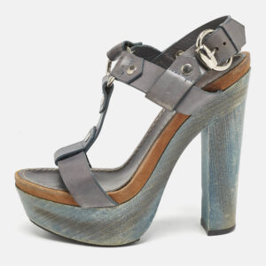 Gucci Navy Blue Leather Claudie Ankle Strap Sandals Size 39