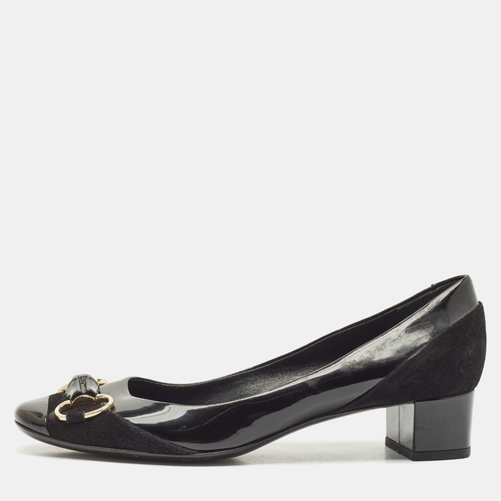 luxury-women-gucci-used-shoes-p1147155-010 Gucci Black Patent Leather Horsebit Block Heel Pumps Size 38