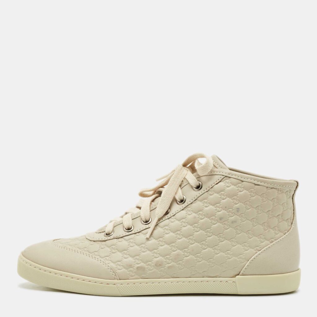 luxury-women-gucci-used-shoes-p1148040-003 Gucci Cream Microguccissima Leather High Top Sneakers Size 36