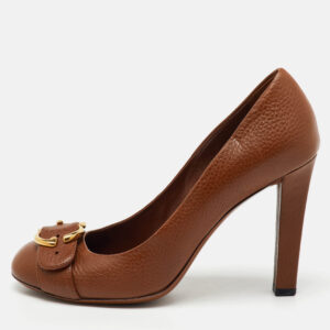 gucci brown leather 'ride' gg buckle pumps size 39.5