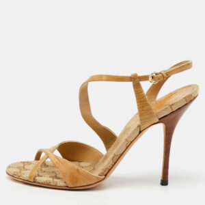 gucci brown lizard cross ankle strap sandals size 39.5