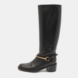 Gucci Black Leather Horsebit Knee Length Boots Size 35